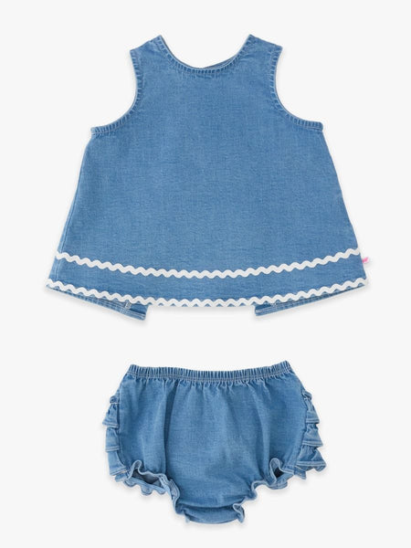 Stretch Denim Ric Rac Swing Top and Bloomer Set