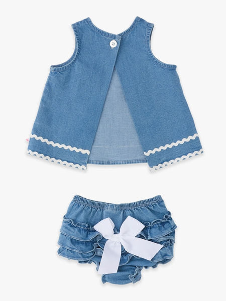 Stretch Denim Ric Rac Swing Top and Bloomer Set