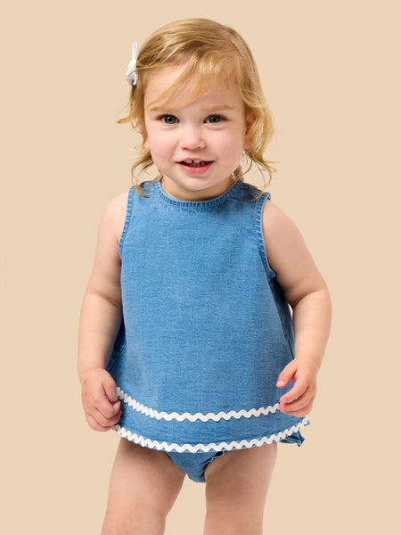 Stretch Denim Ric Rac Swing Top and Bloomer Set