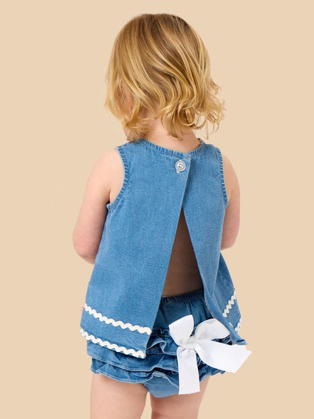 Stretch Denim Ric Rac Swing Top and Bloomer Set