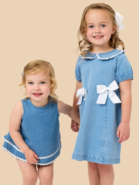 Stretch Denim Ric Rac Swing Top and Bloomer Set