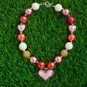 Multi-Color Bubble Necklace with Heart Pendant