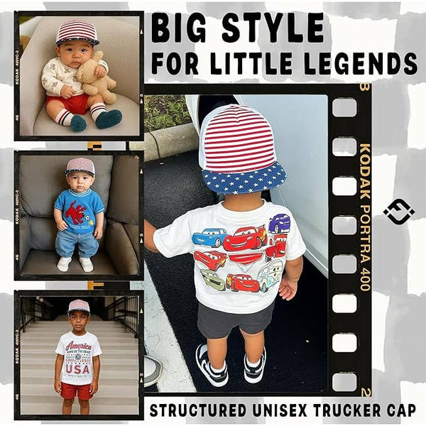 Flat Brim USA Trucker Hat - Red/White/Blue