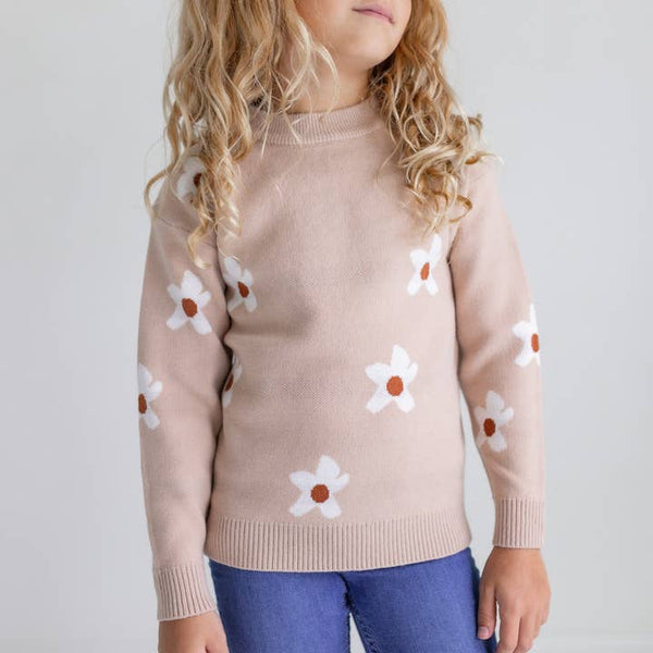 Beige Flower Crew Neck Sweater