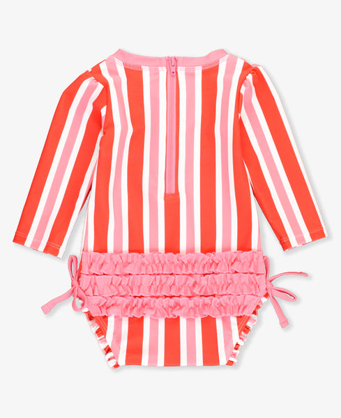 Long Sleeve One Piece Rash Guard-Cayenne Pop Stripe