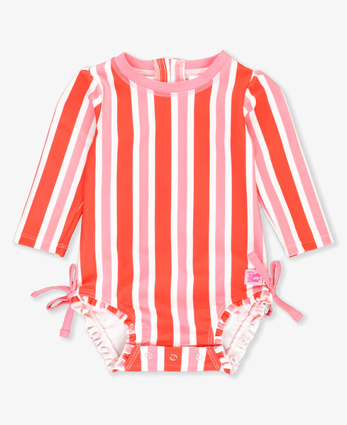 Long Sleeve One Piece Rash Guard-Cayenne Pop Stripe