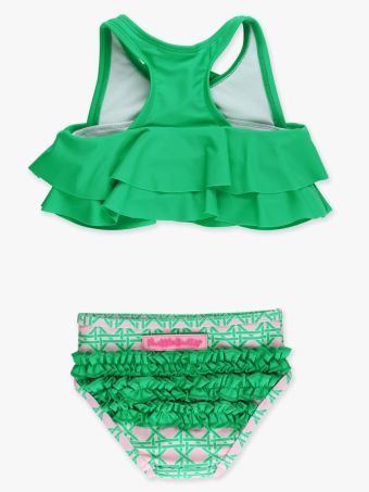 Pink Coastal Cane Flounce Bikini 2-Piece Swimsuit, with Ruffles