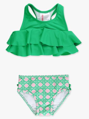 Pink Coastal Cane Flounce Bikini 2-Piece Swimsuit, with Ruffles