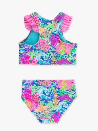 Neon Ocean Coral Racerback Flutter Tankini 2-Piece Swimsuit