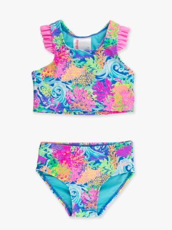 Neon Ocean Coral Racerback Flutter Tankini 2-Piece Swimsuit