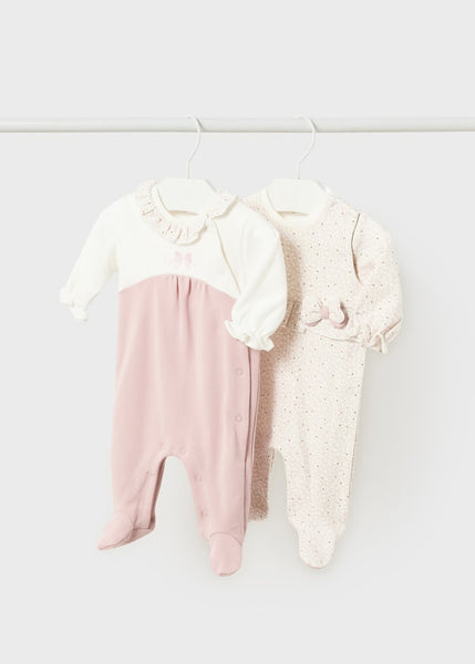 2-Pack Footed Onesies-Pink Petals