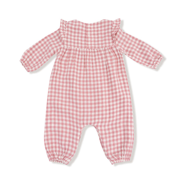 Rose Pink Plaid Ruffle Sleeve Romper