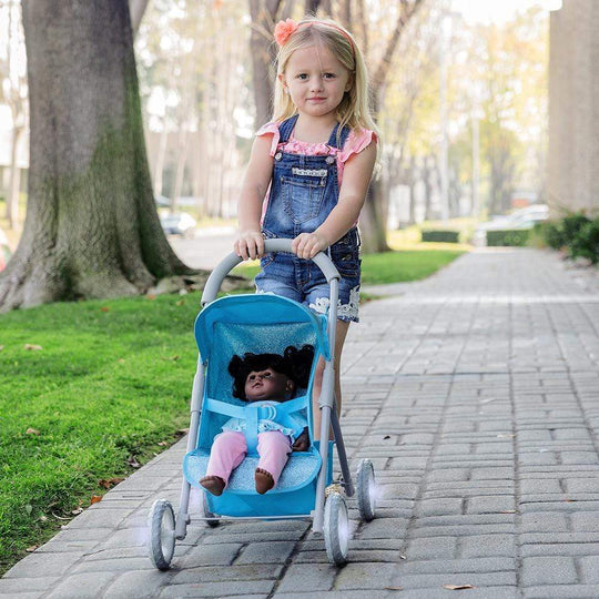 Adora Glittery Baby Doll Stroller with Light-Up Wheels & Medium Shade - Blue Glam