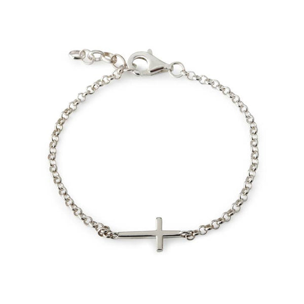 14k Gold-Plated Horizontal Cross Chain Children's Bracelet - Silver