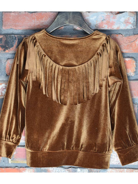 Brown Velvet Fringe Top