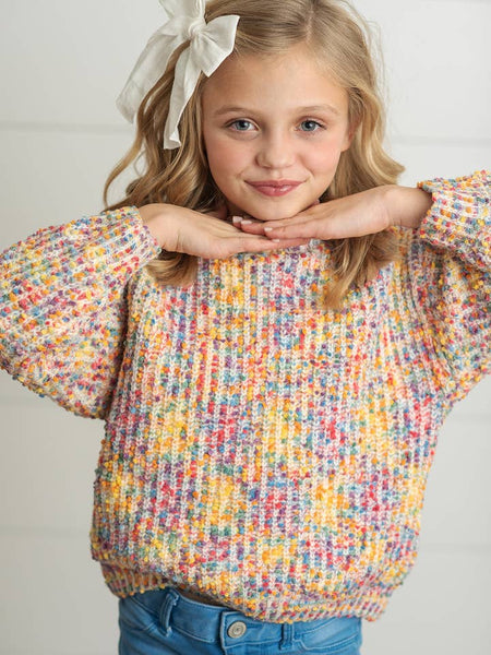 Rainbow Confetti Textured Crew Neck Sweater