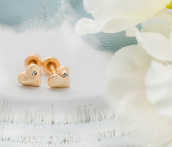 CM 14K Gold Puff Heart Earrings