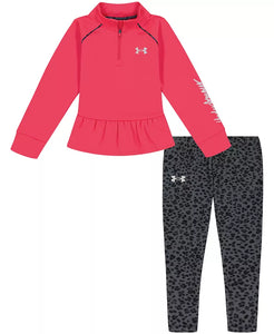 UA Spotted Halftone 1/4-Zip Fleece Pullover & Leggings Set-Pink Shock