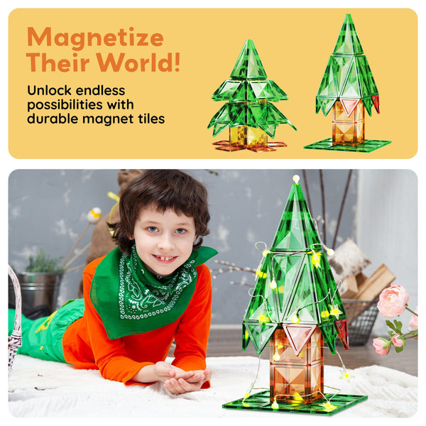 PicassoTiles Magnet Cube Holiday Tree Magnetic Tile Building Set