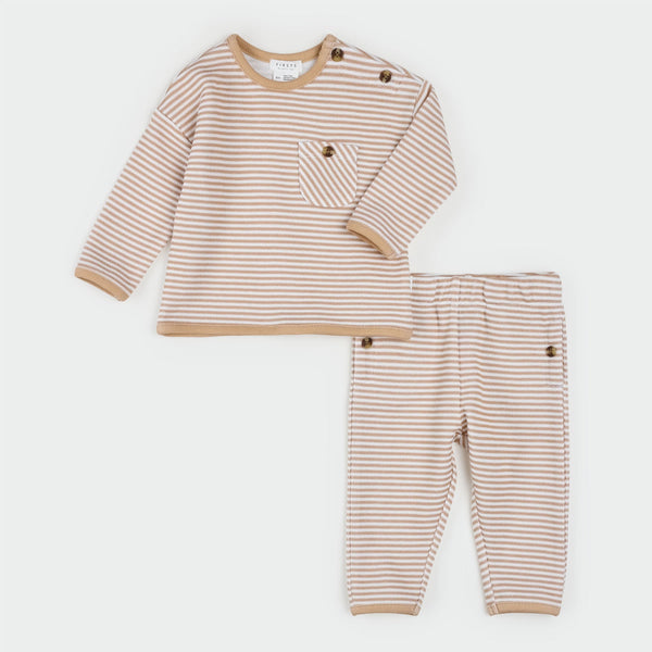 Mocha Striped Double Jersey Outfit Set