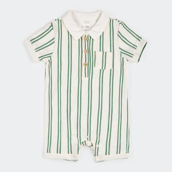 Green Stripe Polo Romper