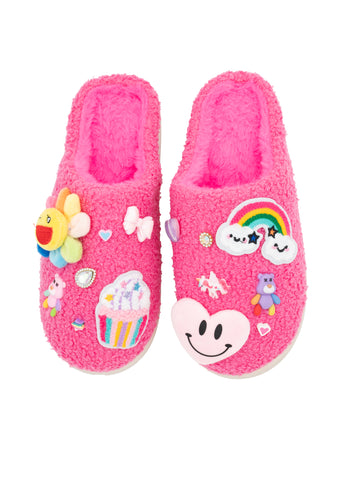 BL Charms and Patches Plush Slippers - Bright Pink