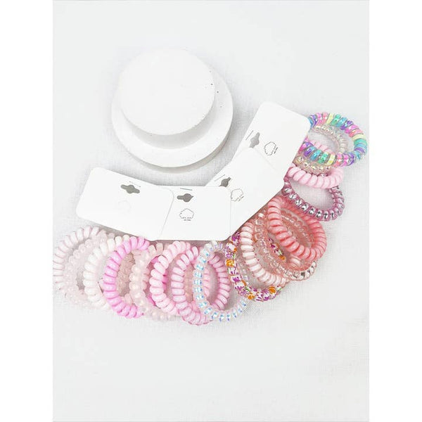 Pink Multi Design Spiral Hair Ties
