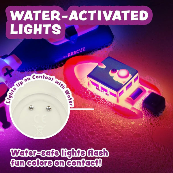 Ocean Rescue Vehicles Light Up Bath Toys - 6 Pack