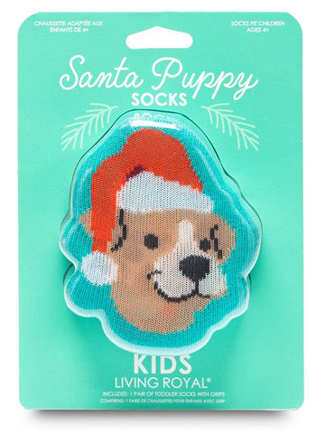 Teal Santa Pup Crew Socks