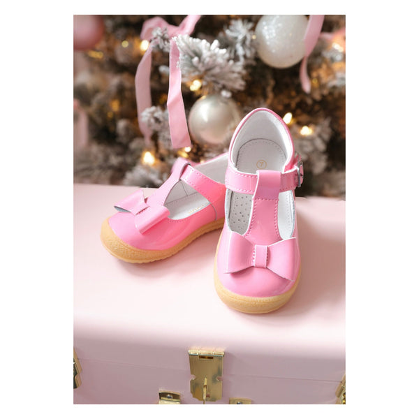 Patent Malibu Pink Emma Patent Bow T-Strap Mary Jane