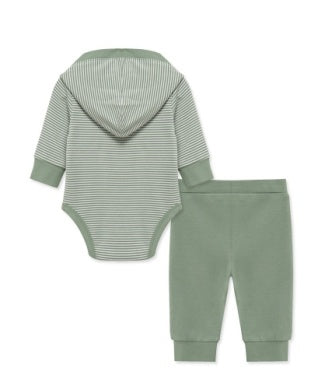 Green Stripe Hooded Bodysuit and Pant Set