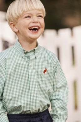 Deans List Dress Shirt | Gibson Island Green Mini Gingham/Richmond Red