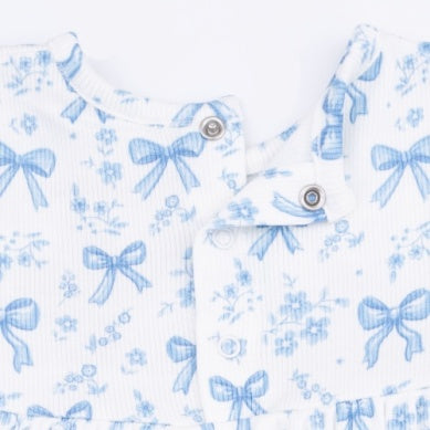 Blue Bows And Flowers - Simple Dress And Bloomer