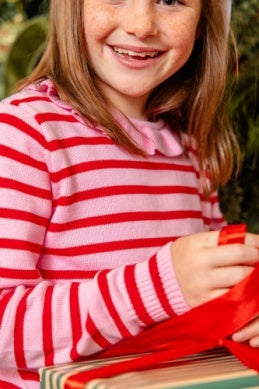 Reece Ruffle Sweater| Richmond Red and Pier Party Pink Stripe