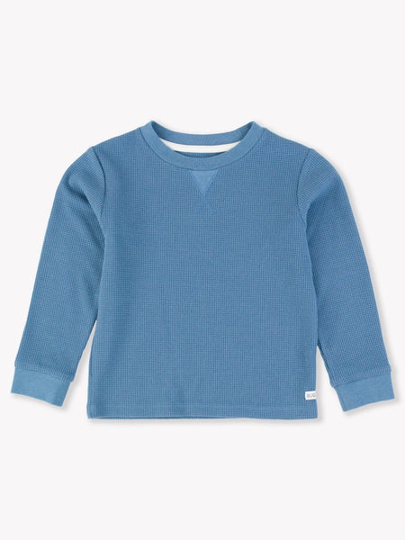 Waffle Knit Long Sleeve Crew Neck Shirt-Countryside Blue