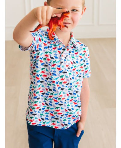 Dino Roar Knit Short Sleeve Performance Polo