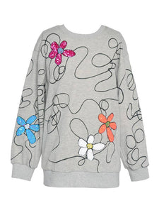 Wiggle Lines And Sequin Flowers Sweatshirt