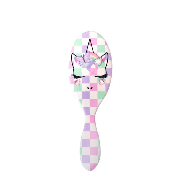 Miss Gwen Unicorn Checkerboard Print Round Hair Brush