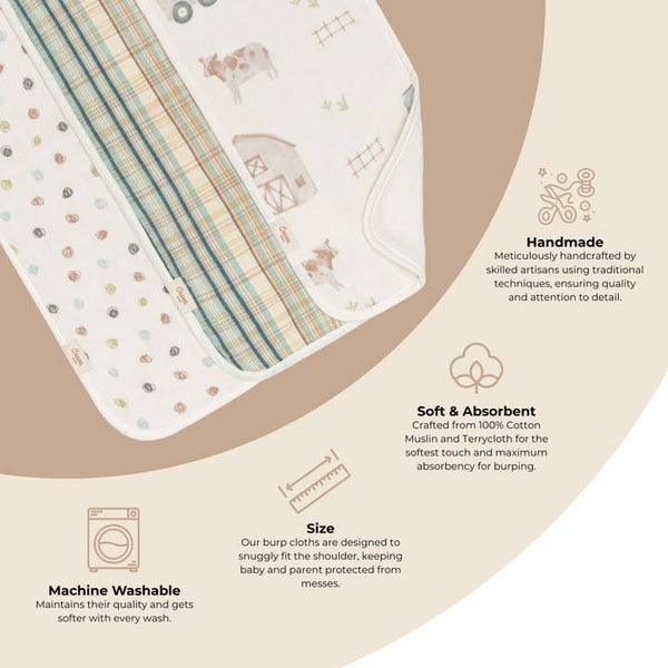 Charlie 3-pc. Farmhouse Tractor Burp Cloth Set