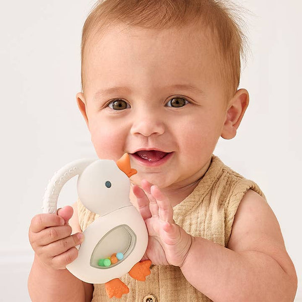 Itzy Bitzy Shake™ - Silicone Teether with Rattle - Goose