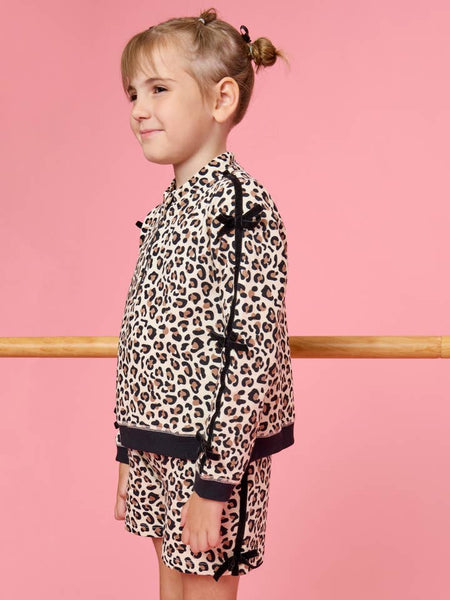 Leopard Fleece Bow Quarter Zip & Shorts Set