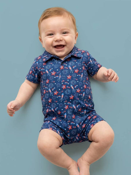 Red White Boom Performance Polo Romper