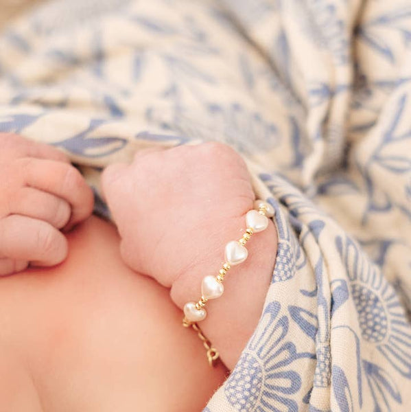 Girls 14K Gold-Plated Heart Pearl Baby Beaded Bracelet-BB-Millie