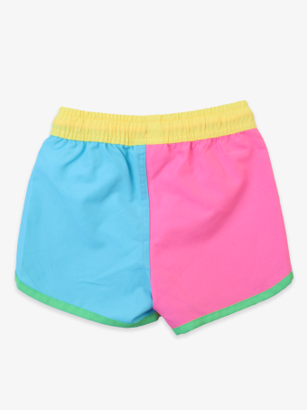 Neon Color Block Classic Dolphin Hem Swim Trunks