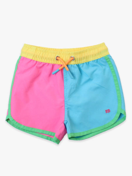 Neon Color Block Classic Dolphin Hem Swim Trunks