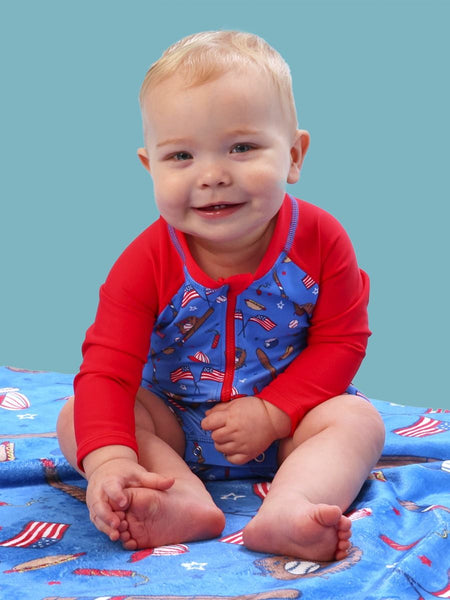 Blue Stars & Strikes Long Sleeve One Piece Rash Guard