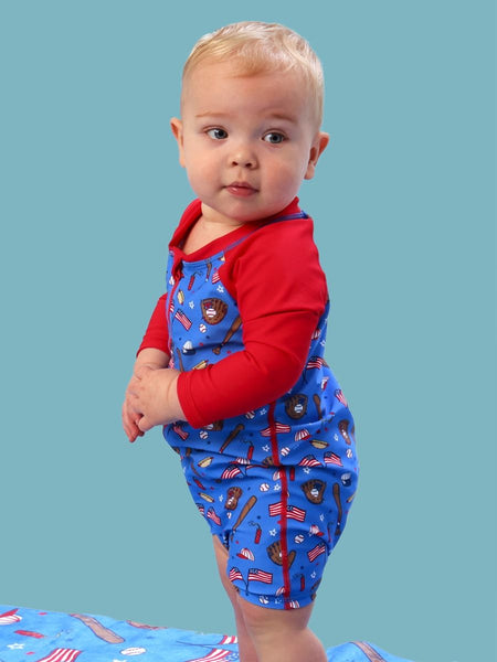 Blue Stars & Strikes Long Sleeve One Piece Rash Guard