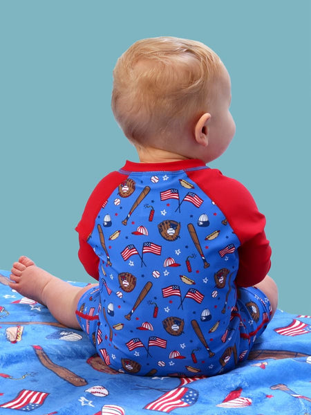Blue Stars & Strikes Long Sleeve One Piece Rash Guard