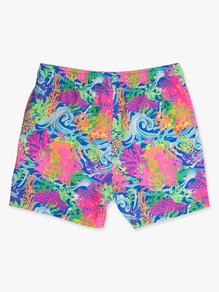 Neon Ocean Coral Performance Hybrid Swim Trunks