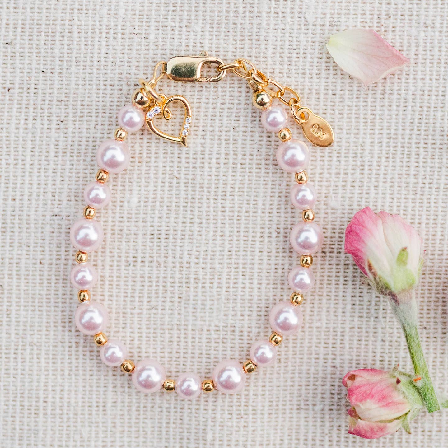 Larkin - 14K Gold-Plated Pink Pearl Baby Heart Bracelet